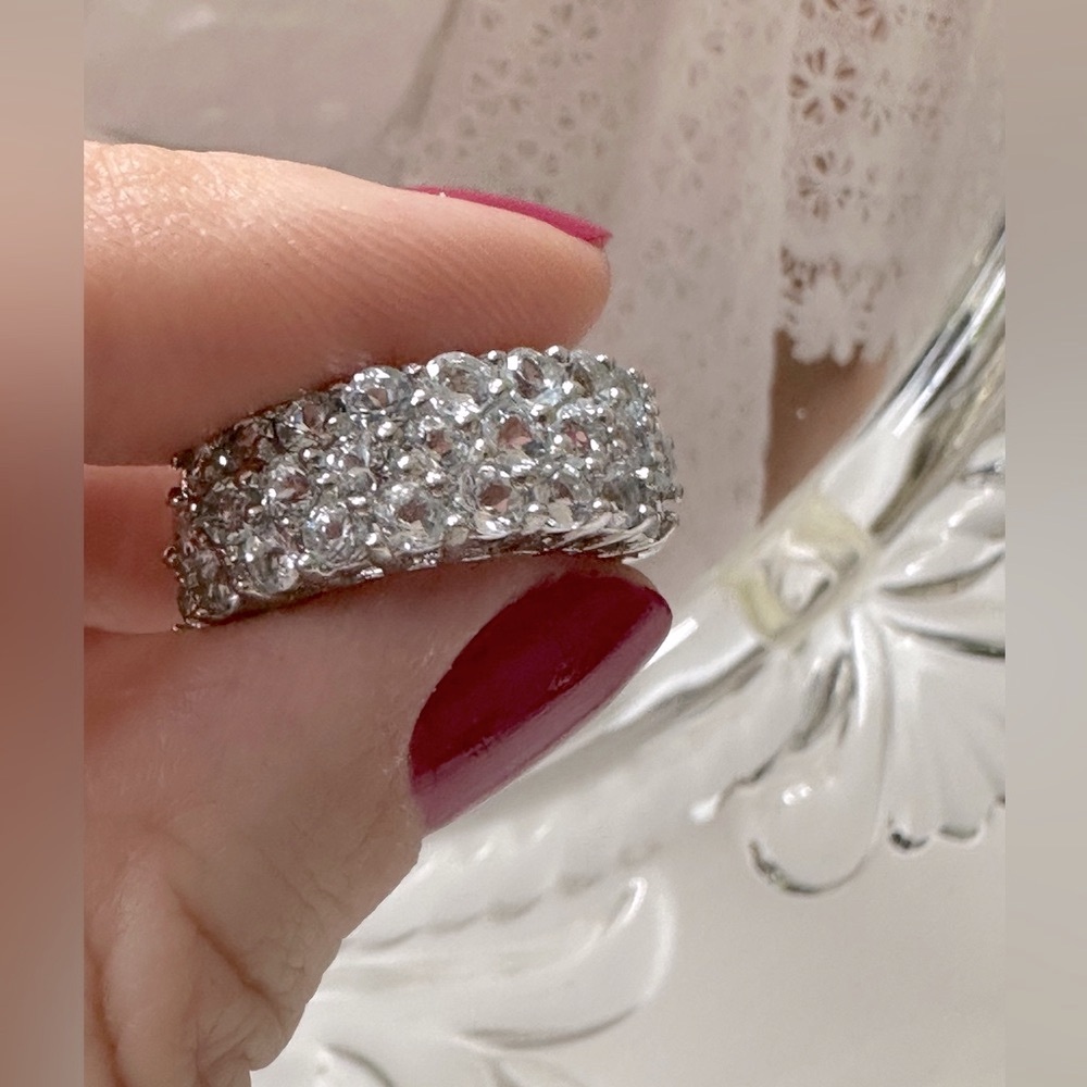 .925 Silver & Aquamarine Ring Sz 6